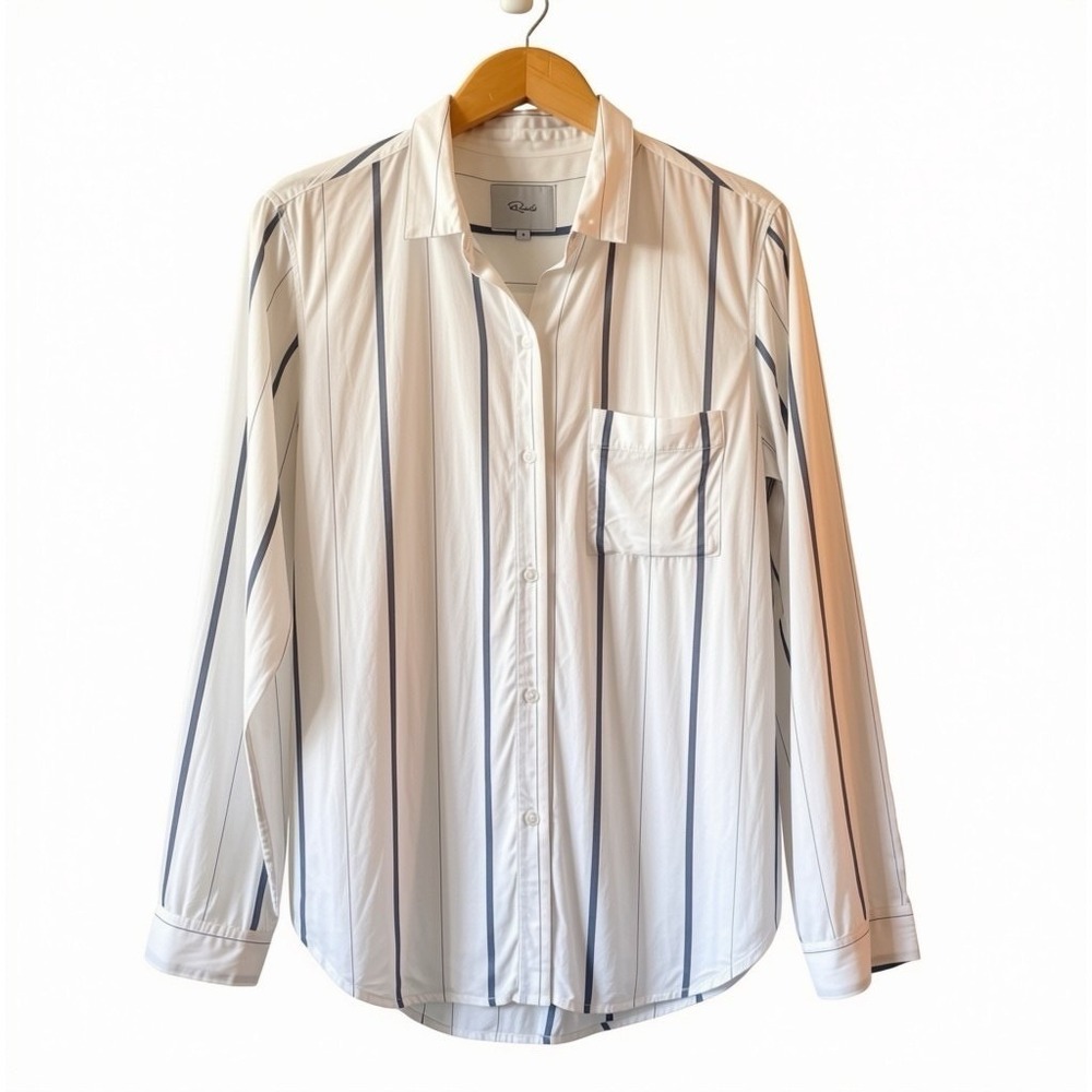 Rails Women Striped Button Up Shirt White Blue Cotton Boyfriend Fit Pocket S